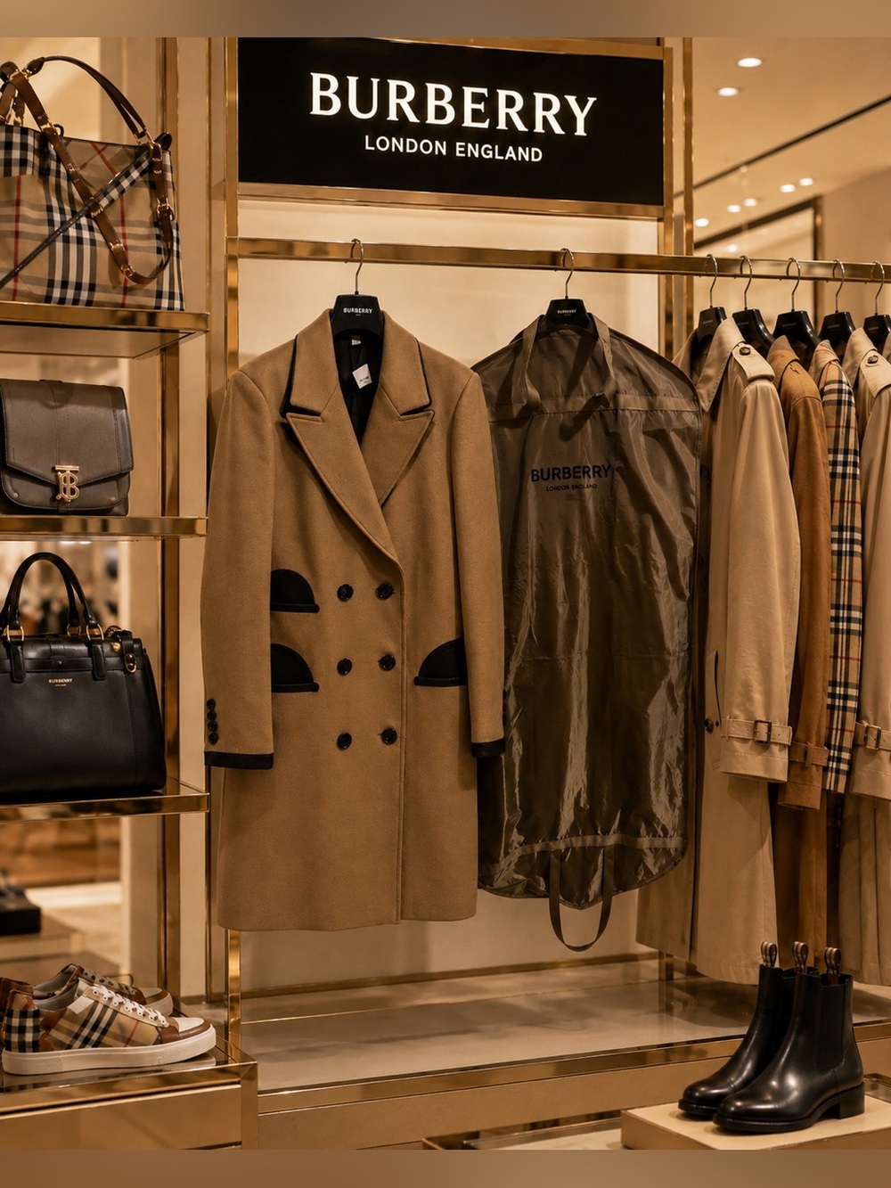 BURBERRY Lambskin Trim Wool Cashmere Blend Tailored Coat 10 Excellent Condition - Picture 3 of 7